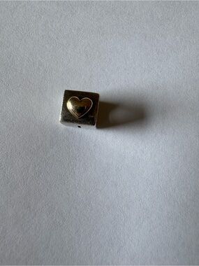 Pandora Silver Heart Square Charm with Gold Heart Accent925 and 14 k